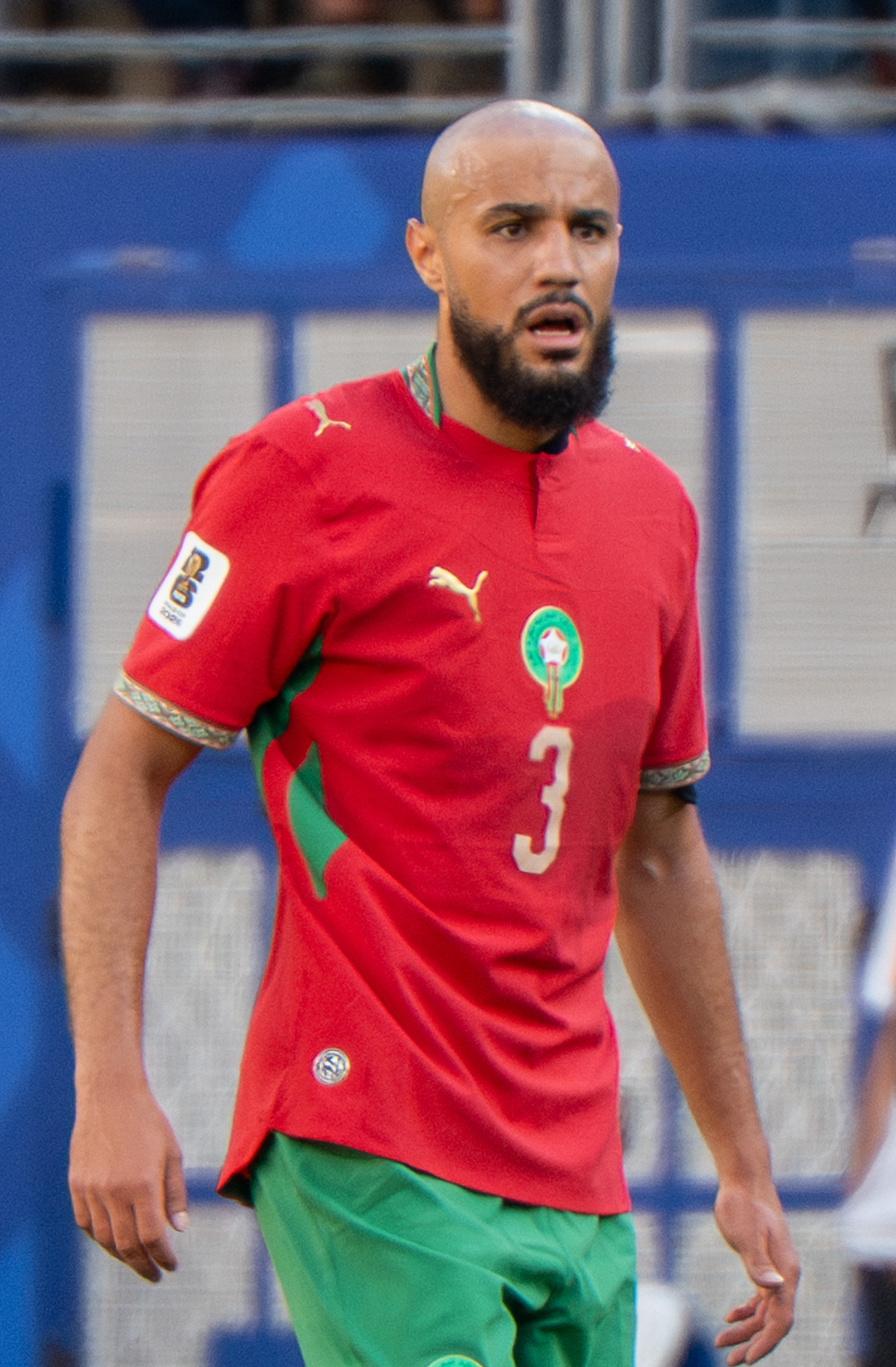 Noussair Mazraoui during Brazil v Morocco on 13 June 2026 at the 2026 FIFA World Cup at NY/NJ Stadium in East Rutherford, NJ